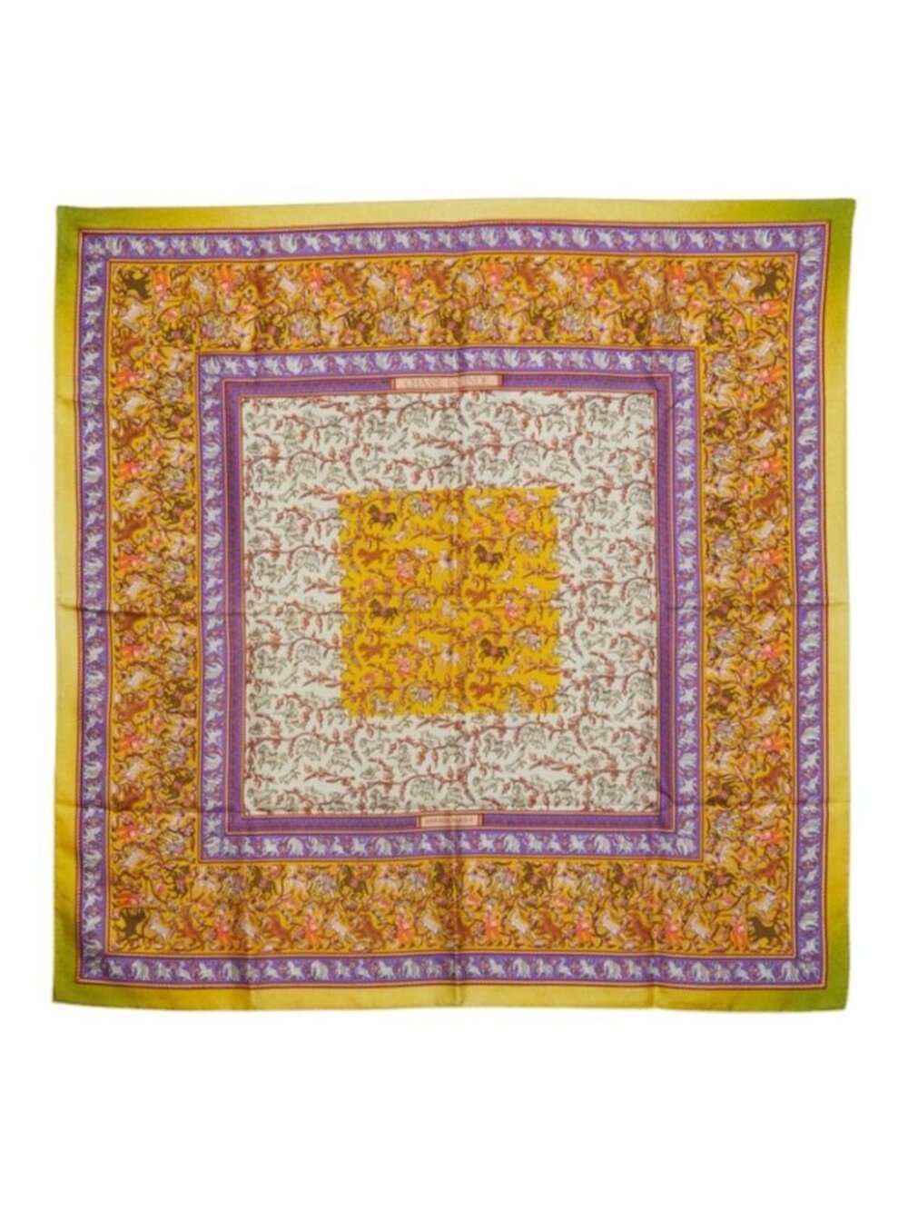 Hermes Carre 90 Chasse en Inde Indian Hunting Scarf Large Yellow Multicolor